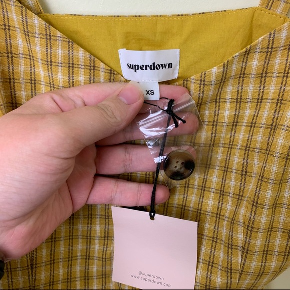 NWT REVOLVE Superdown Millie Button Up Dress in Yellow Plaid | Size XS - Picture 9 of 15